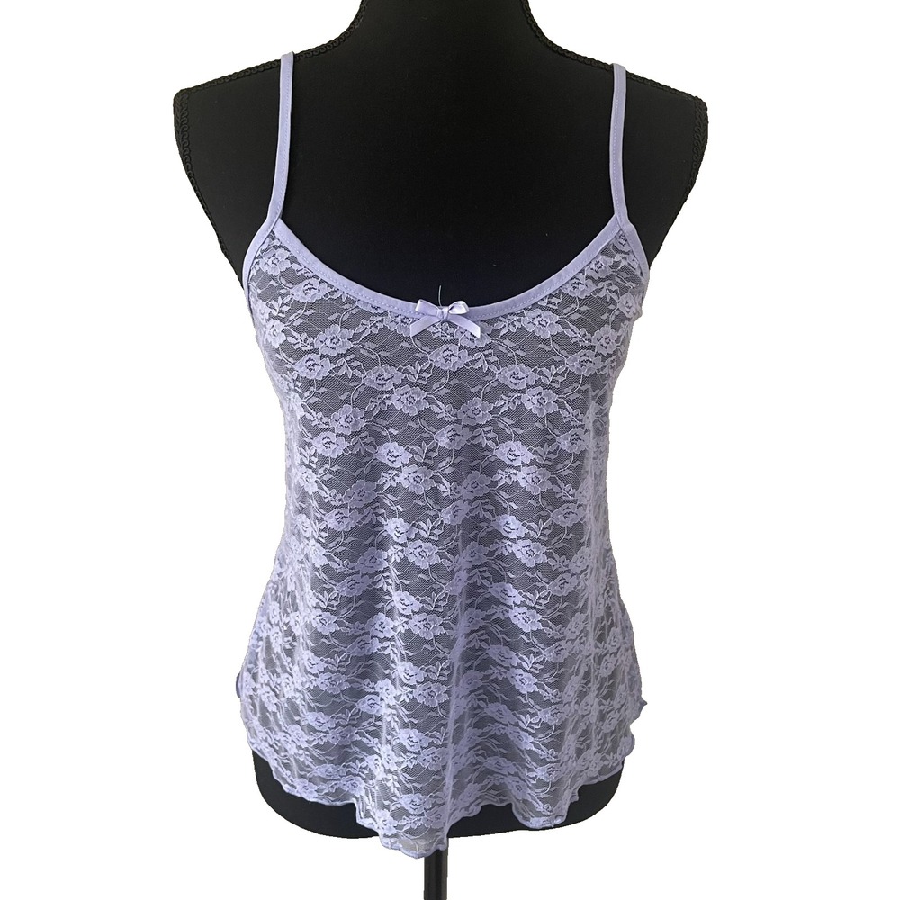 SPOILED ANGEL Womens Sz S Lavender‎ Sheer Lace Tank Top Ribbon Feminine Fairy